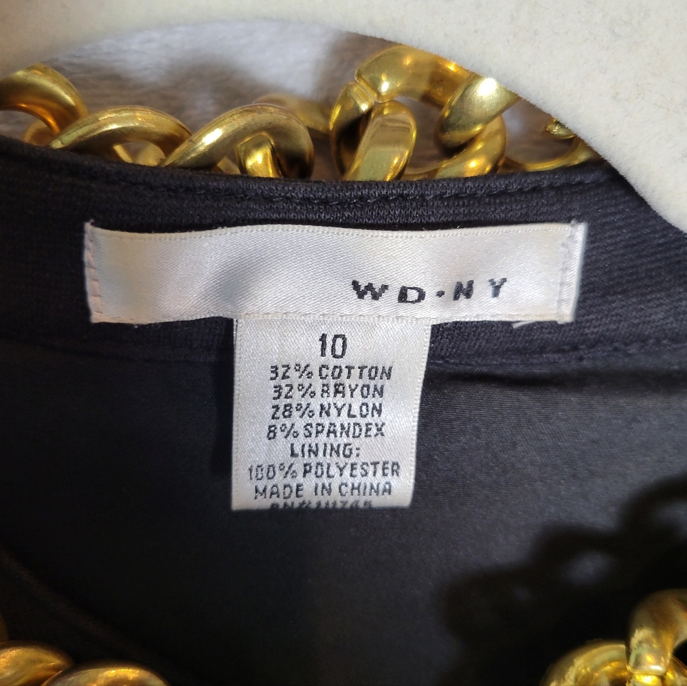 Vintage 90s Black Skirt Suit Gold Curb Link Chain Embellished Sz 10 Power Suit - Picture 6 of 16